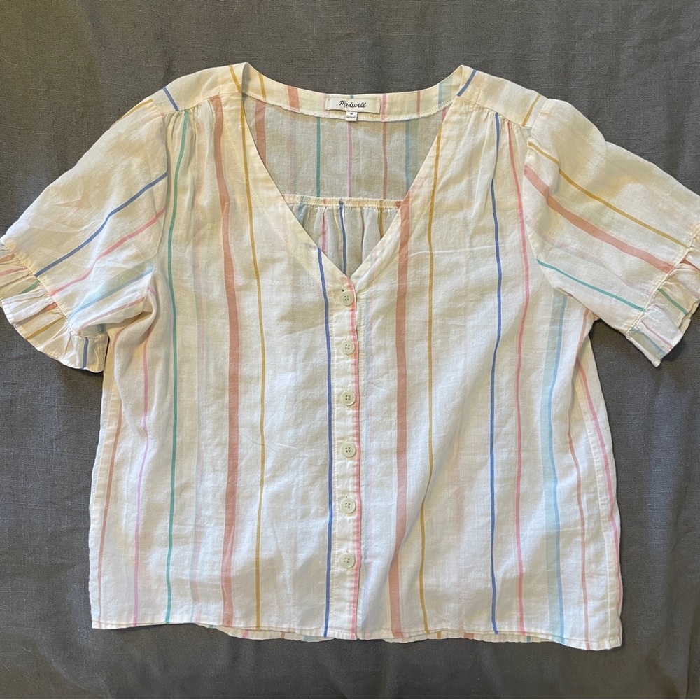 Madewell - Cream and Colorful Striped Button Top - Size M